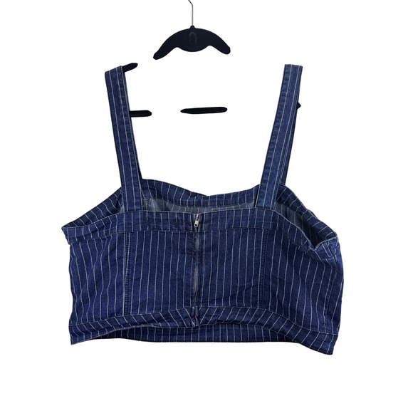 Forever 21 Women's Navy White Pinstripe Denim Crop Top 3X Boho Festival Y2K Chic - Picture 2 of 7